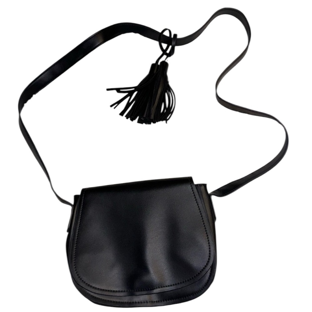 Street Level Black Crossbody Bag with Tassel